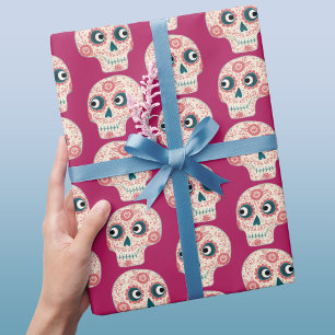 Papel De Regalo Día del cráneo del azúcar en rosa magenta muerto