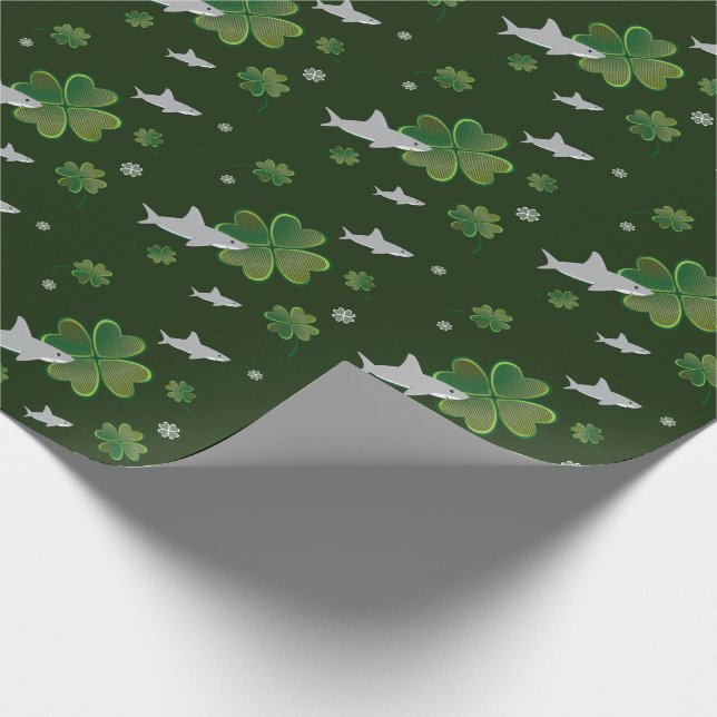 Papel De Regalo Día del Tiburón San Patricio Shamrock Green (Esquina)