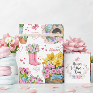 Papel De Regalo Día Feliz de la Madre Patrón Floral de Primavera
