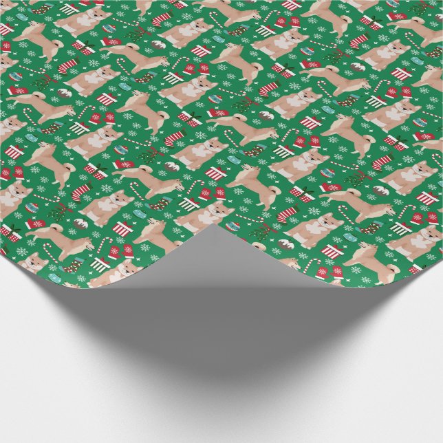 Papel De Regalo Día feriado de los Navidades Shiba Inu (Esquina)