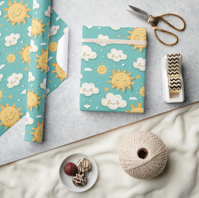 Papel De Regalo Día soleado teal (Artesanía)