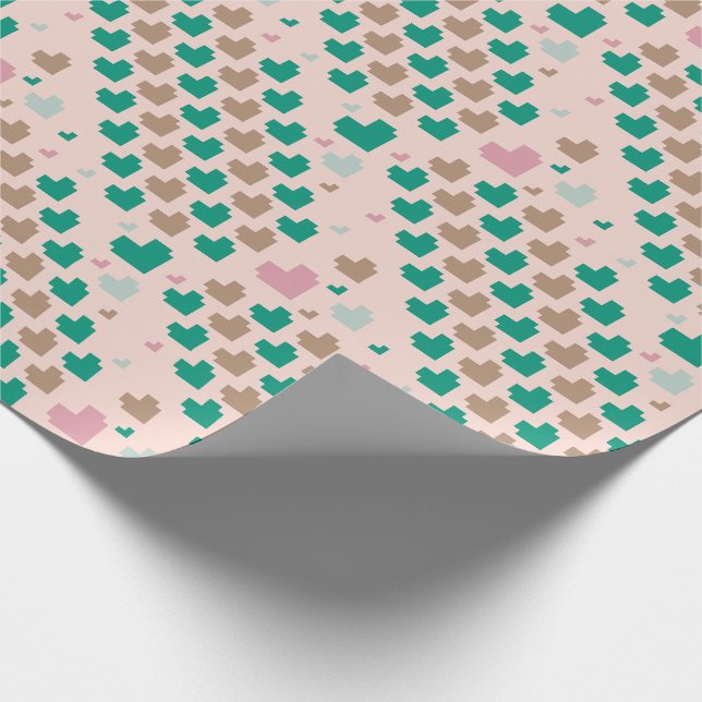 Papel De Regalo Diagonal Pixel Heart Pattern (Esquina)