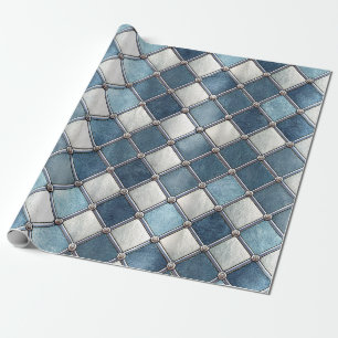Papel De Regalo Diamante Azul Metálico - Industrial Geométrico