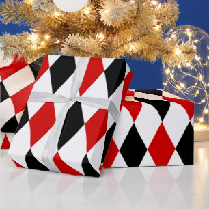 Papel De Regalo Diamante de Arlequín Rojo Blanco y Negro
