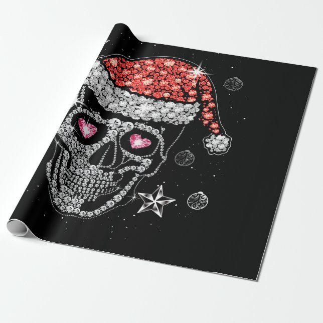 Papel De Regalo Diamante de cráneo con Navidades de Santa Hat Paja (Desenrollado)