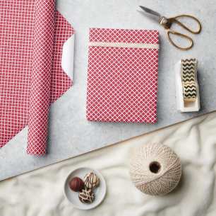 Papel De Regalo Diamante Enrejado Blanco - Rojo Cereza