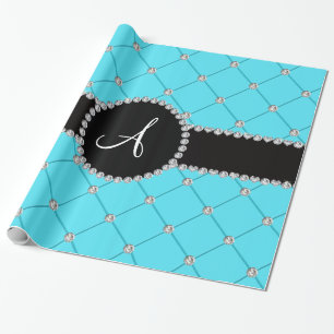 Papel De Regalo Diamantes azules claros del penacho del monograma