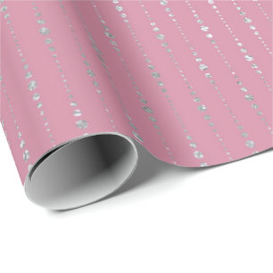 Papel De Regalo Diamantes Bandas De Plata Rosada Tiras Tiras Tirad