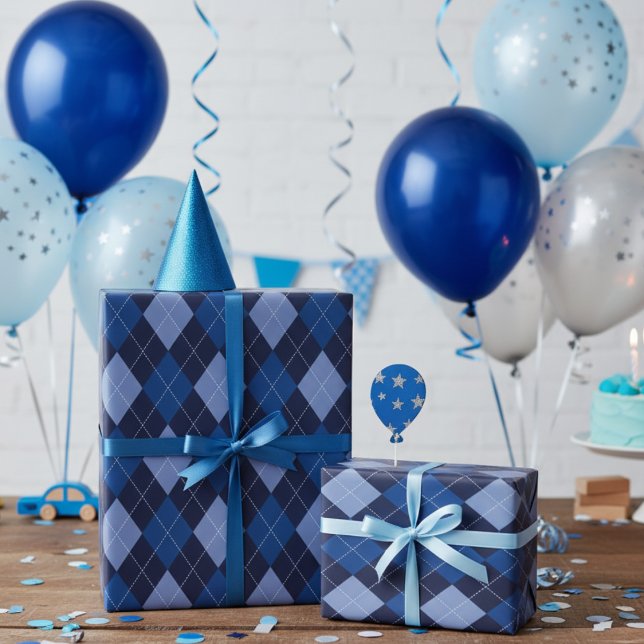 Papel De Regalo Diamantes clásicos de la Marina Azul (Classic Argyle Diamond Pattern Gift Wrap in Blue Colors for Him. Kids Birthday or Adult Birthday. )