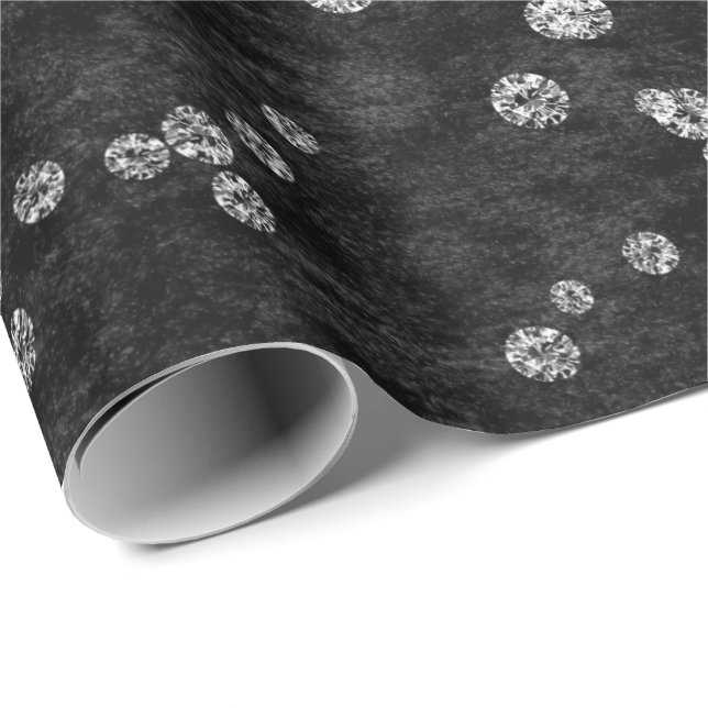 Papel De Regalo Diamantes Confetti terciopelo blanco negro elegant (Esquina del rollo)