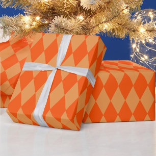 Papel De Regalo Diamantes de Arlequín a Cuadros Naranja Claro y Os