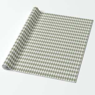 Papel De Regalo Diamantes de Arlequín marfil y verde oliva