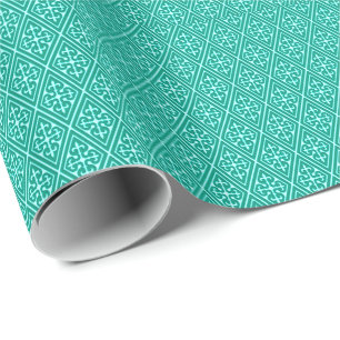 Papel De Regalo Diamantes de Damasco medievales, turquesa y aqua