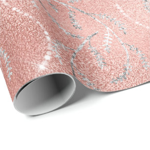 Papel De Regalo Diamantes de plata floral de cristal rosa brillant