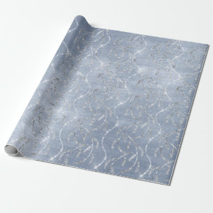 Papel De Regalo Diamantes de plata floral de laurel azul brillante