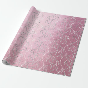 Papel De Regalo Diamantes de plata floral de laurel rosa brillante