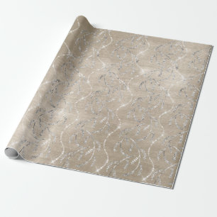 Papel De Regalo Diamantes de plata floral de marfil de espárragos