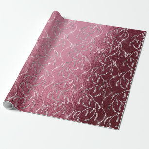 Papel De Regalo Diamantes de plata florales del laurel brillante