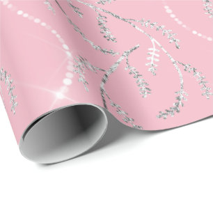 Papel De Regalo Diamantes de plata florales del laurel brillante