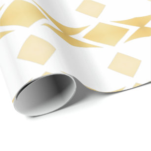 Papel De Regalo Diamantes de rayas de patrón dorado sobre blanco p