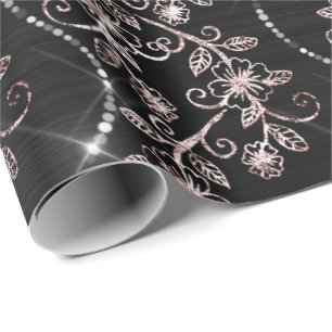 Papel De Regalo Diamantes espumosos Rubor Pearl Black Rose Gold