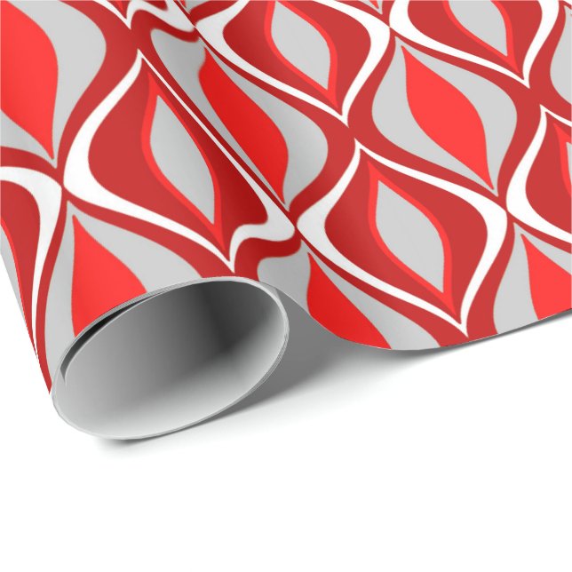 Papel De Regalo Diamantes modernos de medio siglo, rojos y grises/ (Esquina del rollo)
