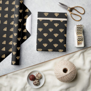 Papel De Regalo Diamantes Purpurinas de oro negro