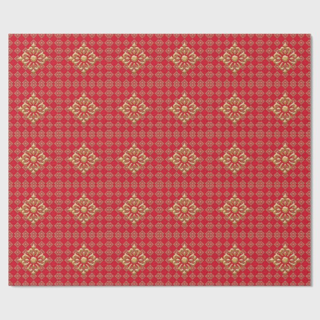 Papel De Regalo Diamantes rojos y de oro con arrugas (Superficie plana)