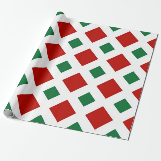 Papel De Regalo Diamantes rojos y verdes sobre blanco (Desenrollado)