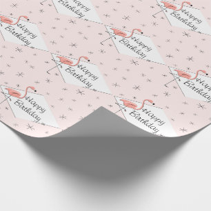 Papel De Regalo Diamantes rosados Flamingo Feliz cumpleaños