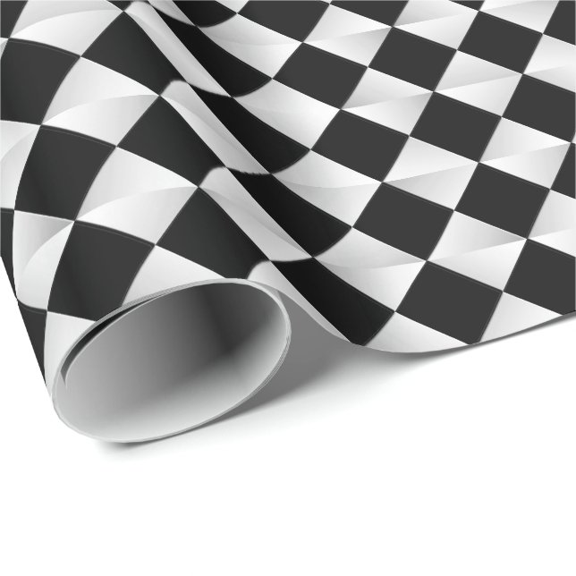 Papel De Regalo Diamantes satinados de mediados del siglo - blanco (Esquina del rollo)
