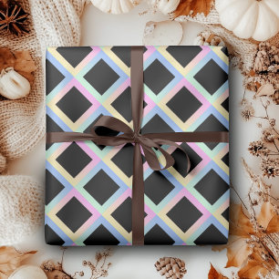 Papel De Regalo Diamantes Simétricos Negros con Marcos en Degradad