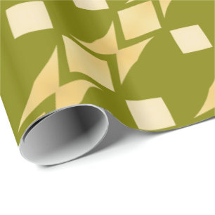 Papel De Regalo Diamantes Tribales Dorados Rayas Diagonales Verde