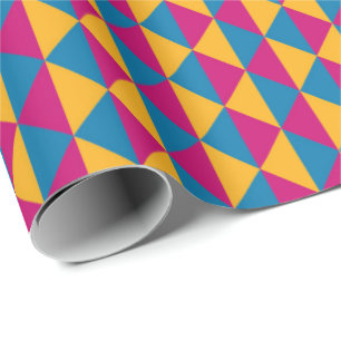 Papel De Regalo Diamantes y triángulos rosa, amarillo y azul