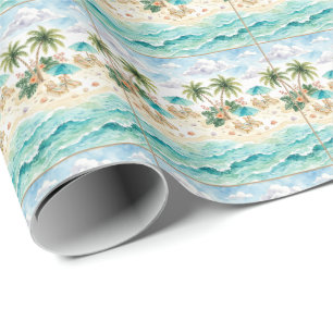 Papel De Regalo Días Festivos de Verano Playa de Isla Tropical Pre