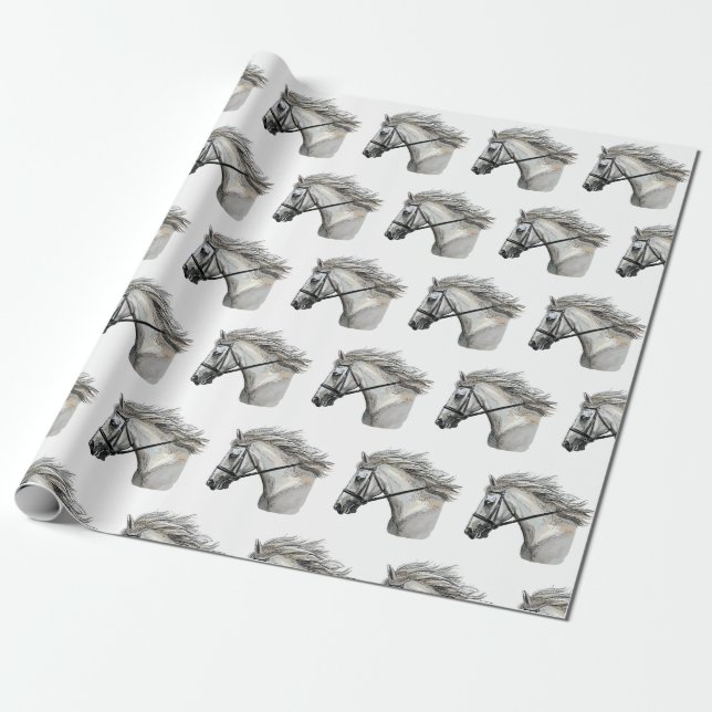 Papel De Regalo Dibujo a mano de caballo con brida (Desenrollado)