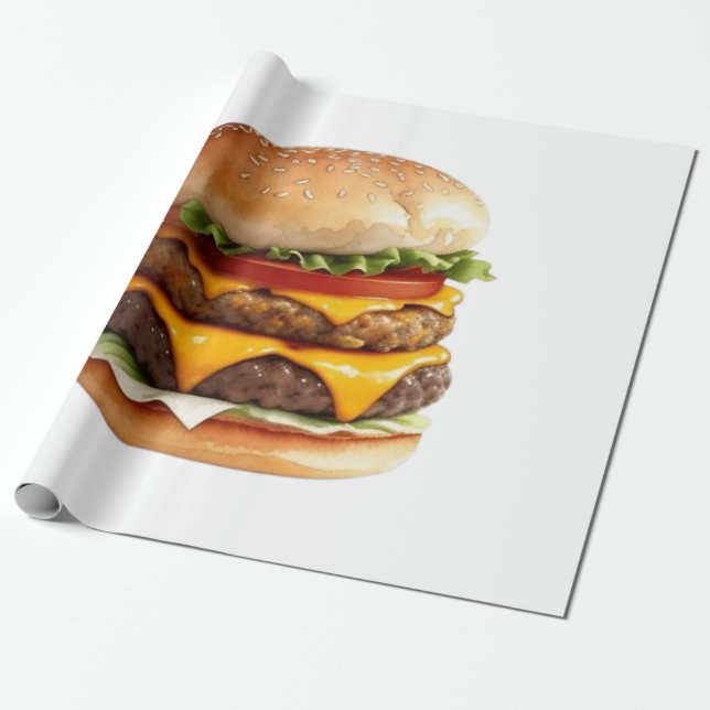 Papel De Regalo Dibujo acuarela de una deliciosa hamburguesa de qu (Desenrollado)