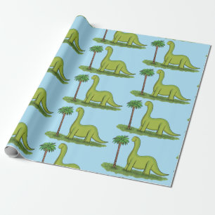 Papel De Regalo Dibujo animado de dinosaurio brontosaurio verde fe