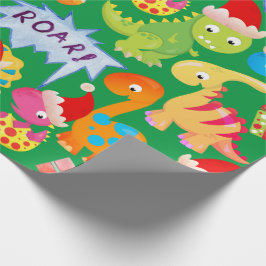 Papel De Regalo Dibujo animado de dinosaurio lindo de Navidad