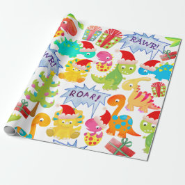 Papel De Regalo Dibujo animado de dinosaurio lindo de Navidad