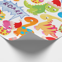Papel De Regalo Dibujo animado de dinosaurio lindo de Navidad