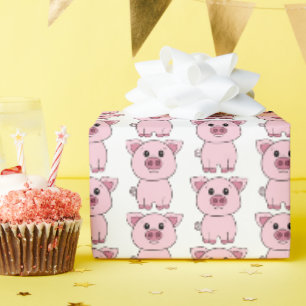 Papel De Regalo Dibujo animado de granja de cerdos rosados lindos
