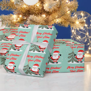 Papel De Regalo Dibujo animado de Papá Noel con árbol de Navidad a