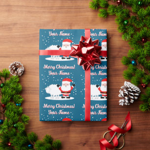 Papel De Regalo Dibujo animado de Santa Claus feliz con ovejas de