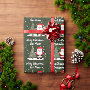 Papel De Regalo Dibujo animado feliz de Papá Noel con niños de árb