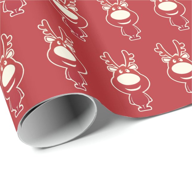 Papel De Regalo Dibujo animado lindo de Rudolph rojo (Esquina del rollo)