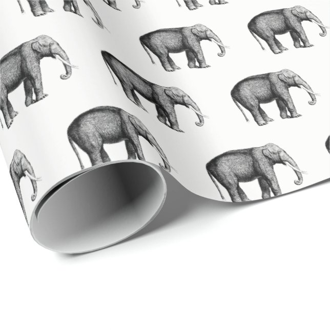 Papel De Regalo Dibujo Antiguo de Elefante (Esquina del rollo)