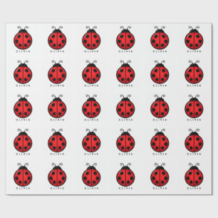 Papel De Regalo Dibujo Artístico de Mariquita Roja con Nombre Pers