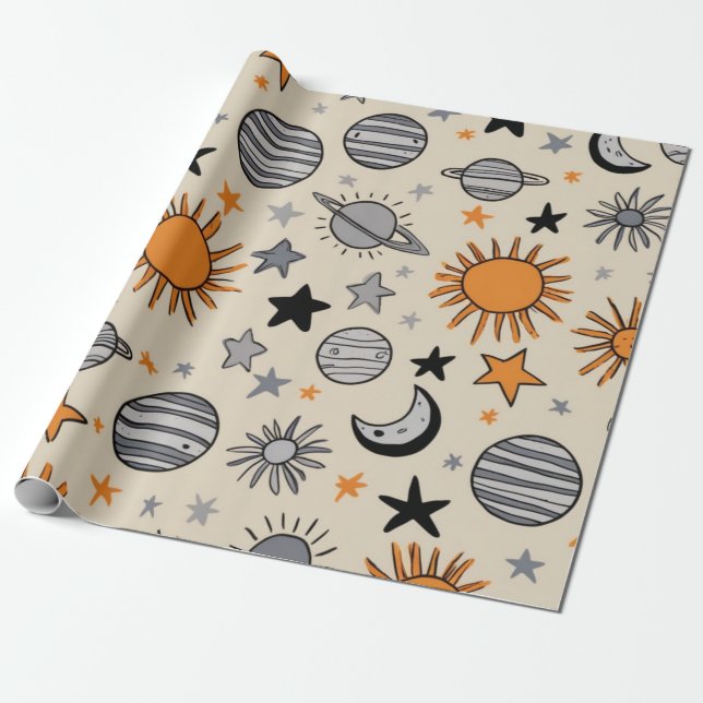 Papel De Regalo Dibujo Celestial Caprichoso (Desenrollado)