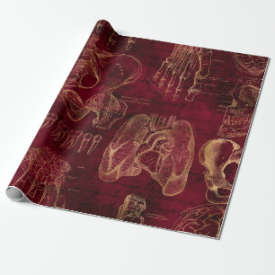 Papel De Regalo Dibujo de anatomía roja y dorada en rojo